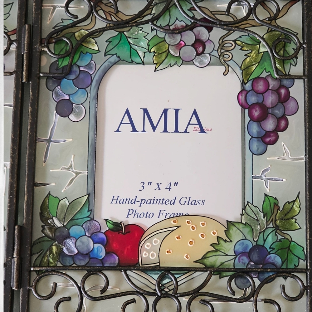 AMIA Hand Painted Glass Wine Vineyard Picture Frame 3" x 4" - Picture 6 of 12